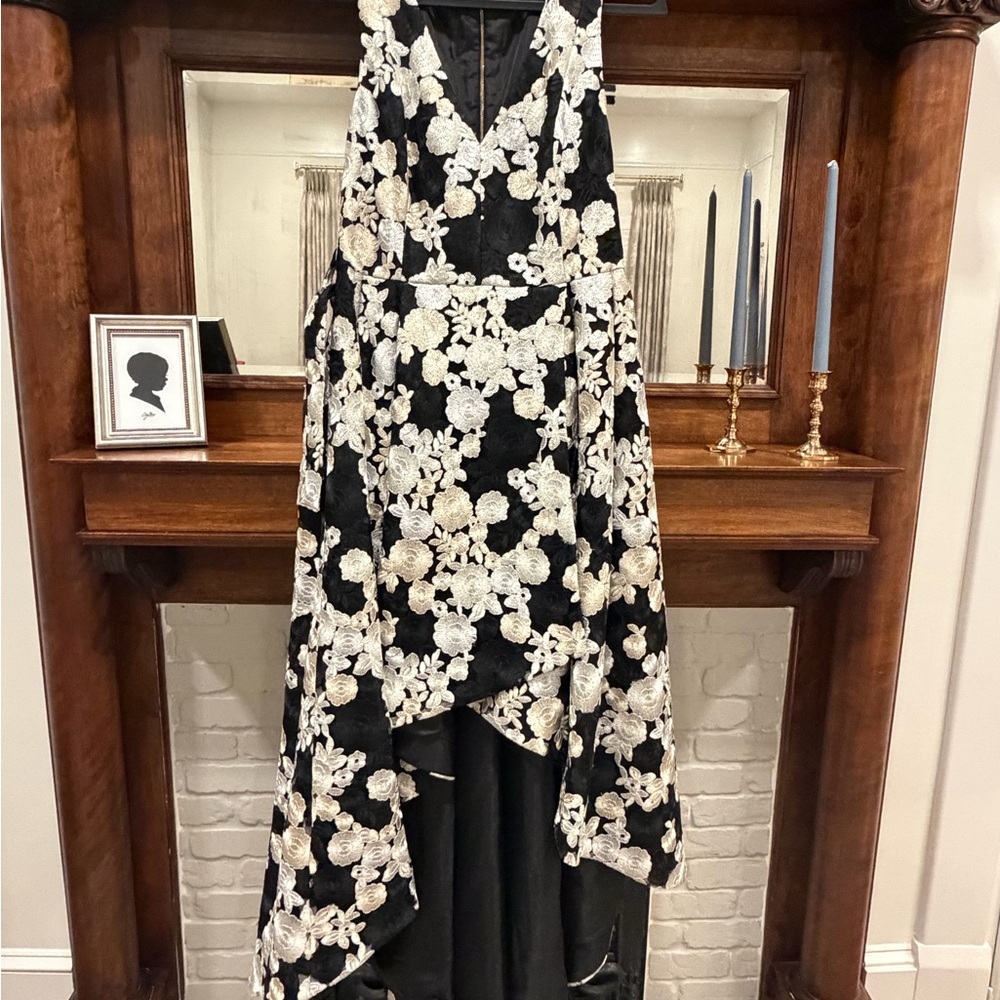 Vintage Calvin Klein Black Dress with Gold Floral Embroidery